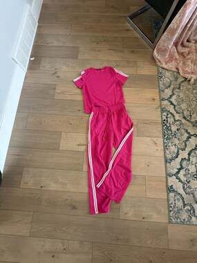 CHICME Women's Hot Pink Short Sleeve Crew Neck and Wide‎ Leg Tracksuit Set
